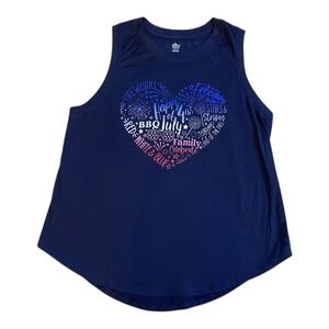 Way To Celebrate Women's Americana Muscle Tank Top L 12-14 Navy Blue 4th Of July